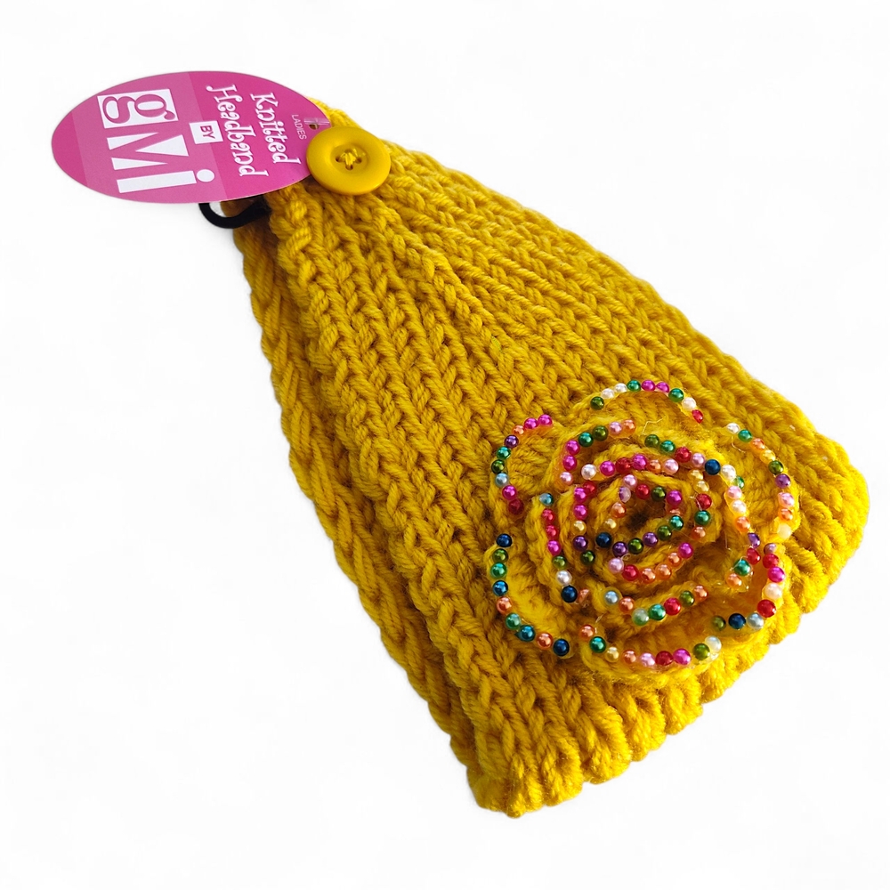 🆕️ Knitted Headband Ear warmer With Beaded Accent Flower - gMi